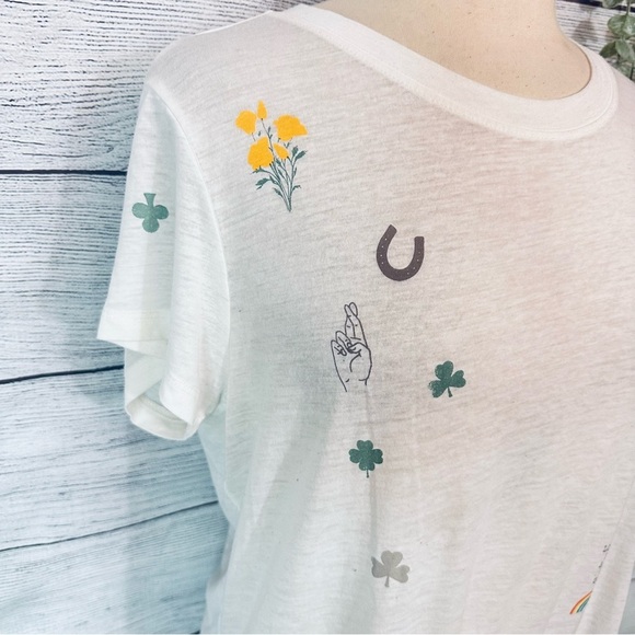 Lucky Brand Women's Good Luck Symbols Good Fortune Tee T Shirt Clover Large - Picture 5 of 12